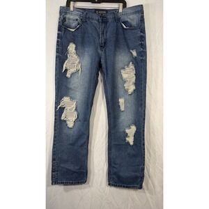 akademiks Distress Blue Jeans Men's Medium Wash Size 38x32 Stretch